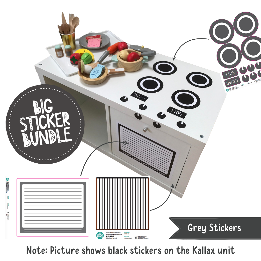 Play Kitchen Stickers Big Bundle Grey My Playroom UK